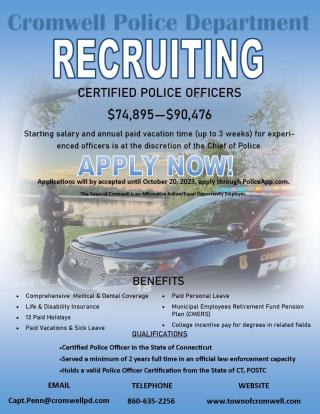 Cromwell Police Department Hiring