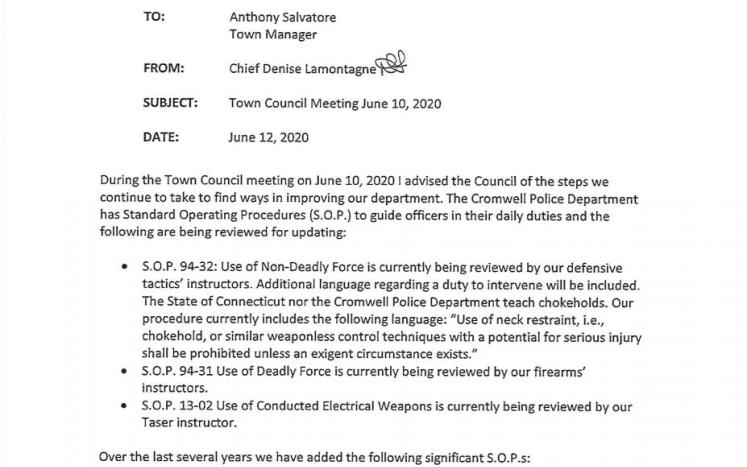 Informational Memo to Town Manager